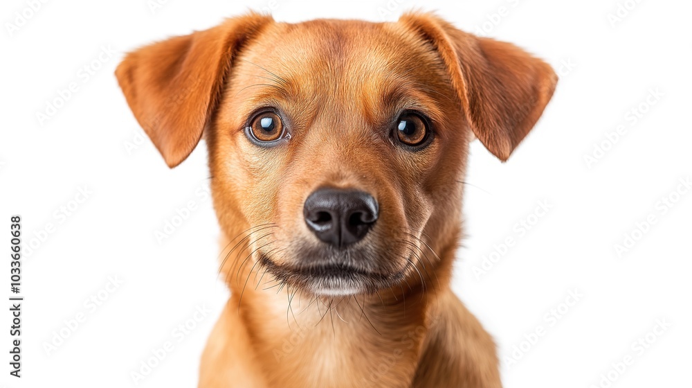Playful dog sitting against white background, charming and full of personality. Expressive eyes and inviting fur texture for animal lovers Playful dog sitting against white background, charming and full of personality. Expressive eyes and inviting fur texture for animal lovers