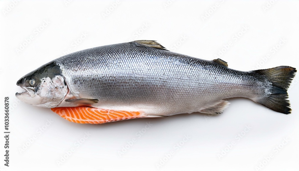 Fototapeta premium Salmon on White top view 