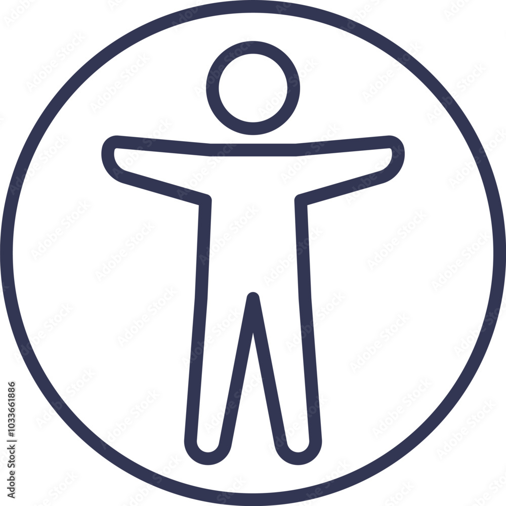 Accessibility icon depicting a person with open arms inside a circle, symbolizing inclusivity and universal access. Outline icon Accessibility icon depicting a person with open arms inside a circle, symbolizing inclusivity and universal access. Outline icon