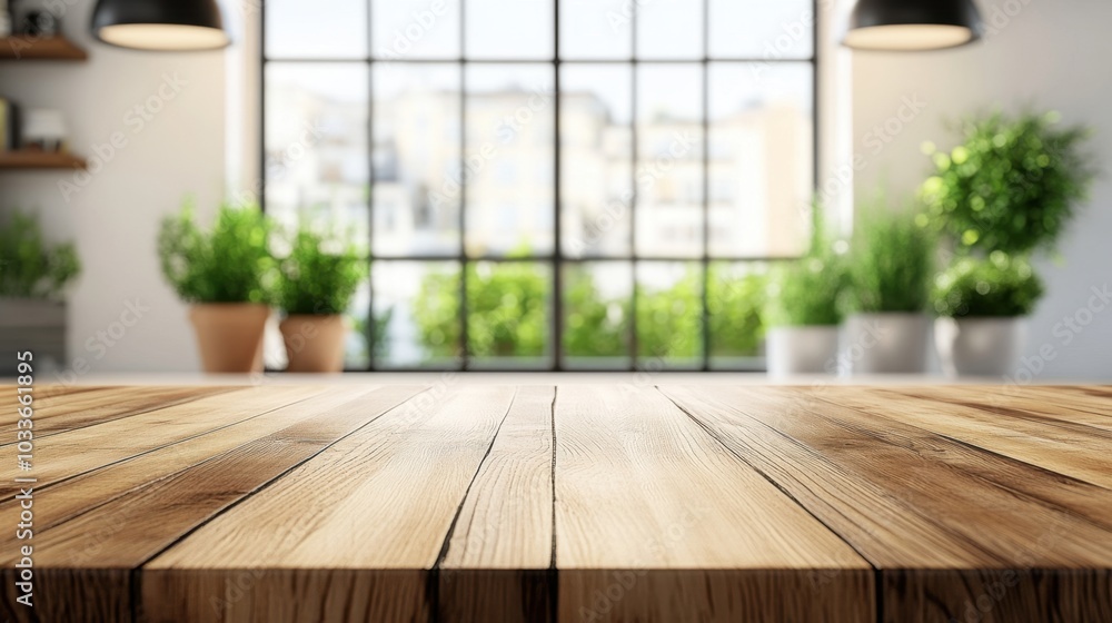 Clean wooden countertop with blurred bokeh of a modern kitchen interior, creating a bright and airy space for product placement. Clean wooden countertop with blurred bokeh of a modern kitchen interior, creating a bright and airy space for product placement.
