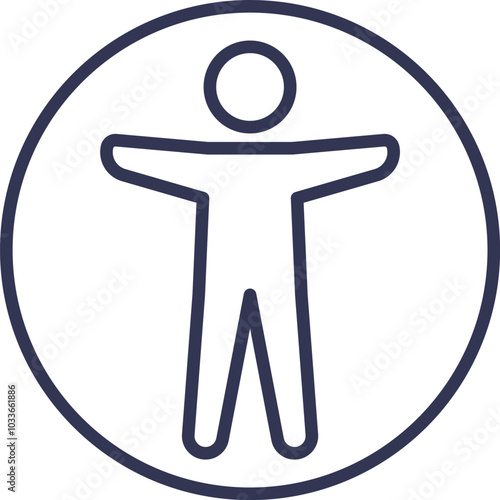 Accessibility icon depicting a person with open arms inside a circle, symbolizing inclusivity and universal access. Outline icon