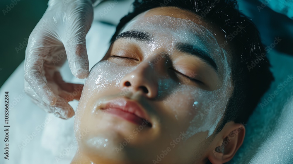 Asian man on spa procedure. Asian man in spa salon. Asian self-care. Cosmetology. Asian man on spa procedure. Asian man in spa salon. Asian self-care. Cosmetology.