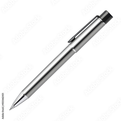 Silver pen PNG isolated on transparent background, white background.