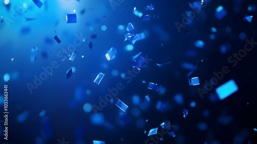 Abstract background with scattered blue confetti across the scene -