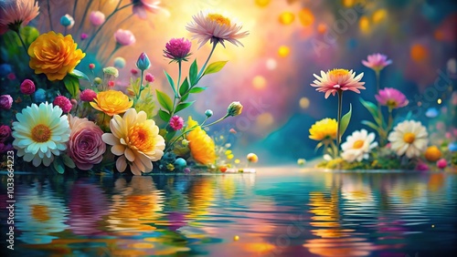 Fototapeta Naklejka Na Ścianę i Meble -  Abstract painting of flowers and water with selective focus