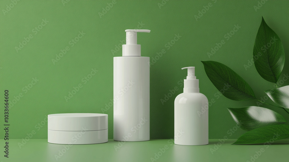 white cosmetic product set on a green background white cosmetic product set on a green background