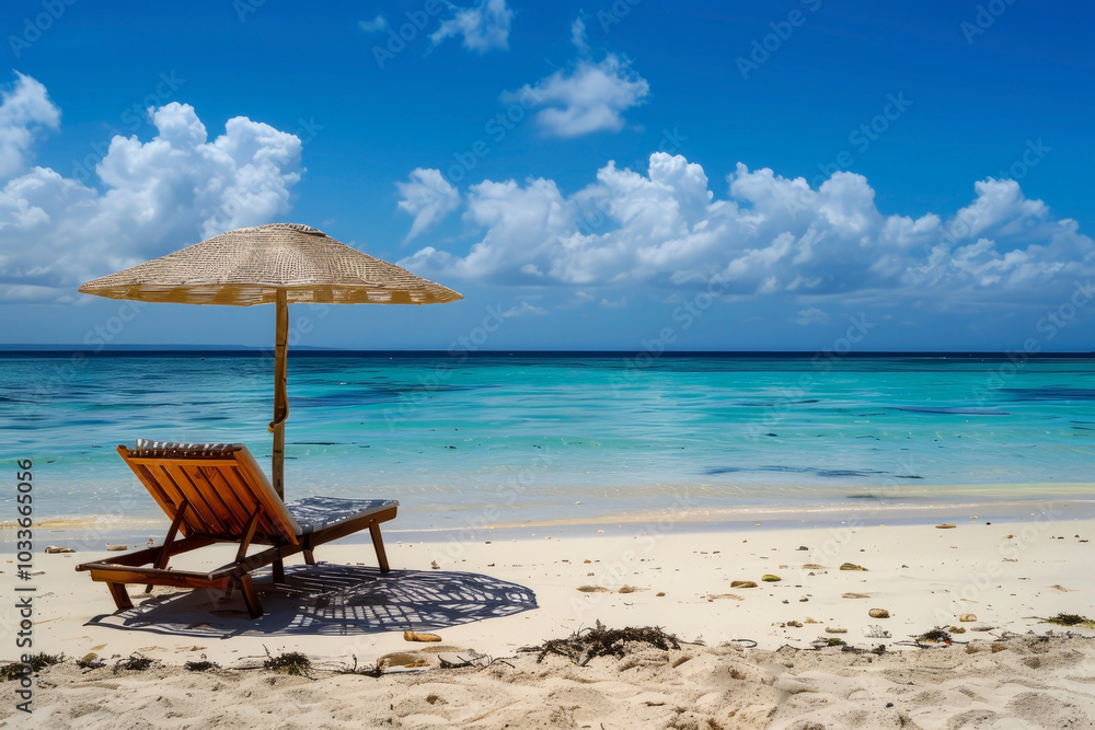 Sun loungers on the seashore. Generative AI Sun loungers on the seashore. Generative AI