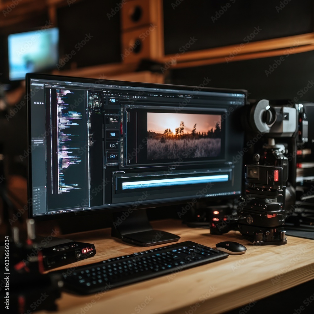 Video production process in workspace Video production process in workspace