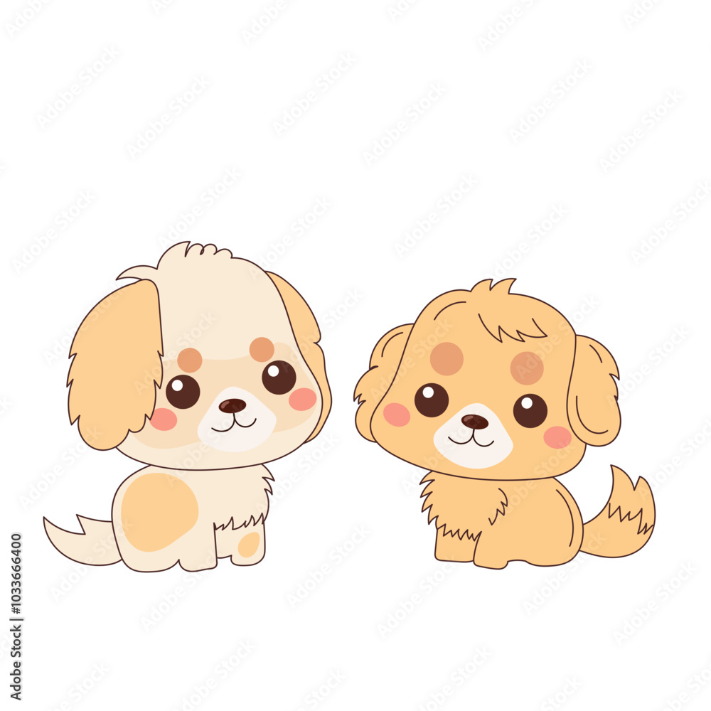 Beige Kawaii Dog Puppy Character Icon. Funny Cute Domestic Dog Animal Cartoon Doodle Element. Small Fluffy Home Mascot. Positive Childish Decoration Symbol. Beige Kawaii Dog Puppy Character Icon. Funny Cute Domestic Dog Animal Cartoon Doodle Element. Small Fluffy Home Mascot. Positive Childish Decoration Symbol.