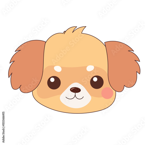 Beige Kawaii Dog Puppy Character Icon. Funny Cute Domestic Dog Animal Cartoon Doodle Element. Small Fluffy Home Mascot. Positive Childish Decoration Symbol.