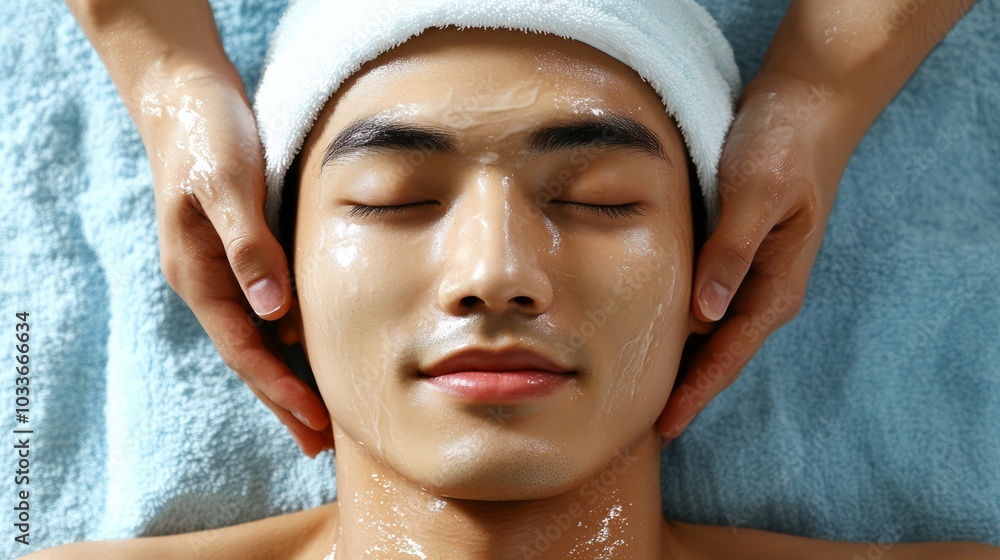 Asian man on spa procedure. Asian man in spa salon. Asian self-care. Cosmetology. Asian man on spa procedure. Asian man in spa salon. Asian self-care. Cosmetology.