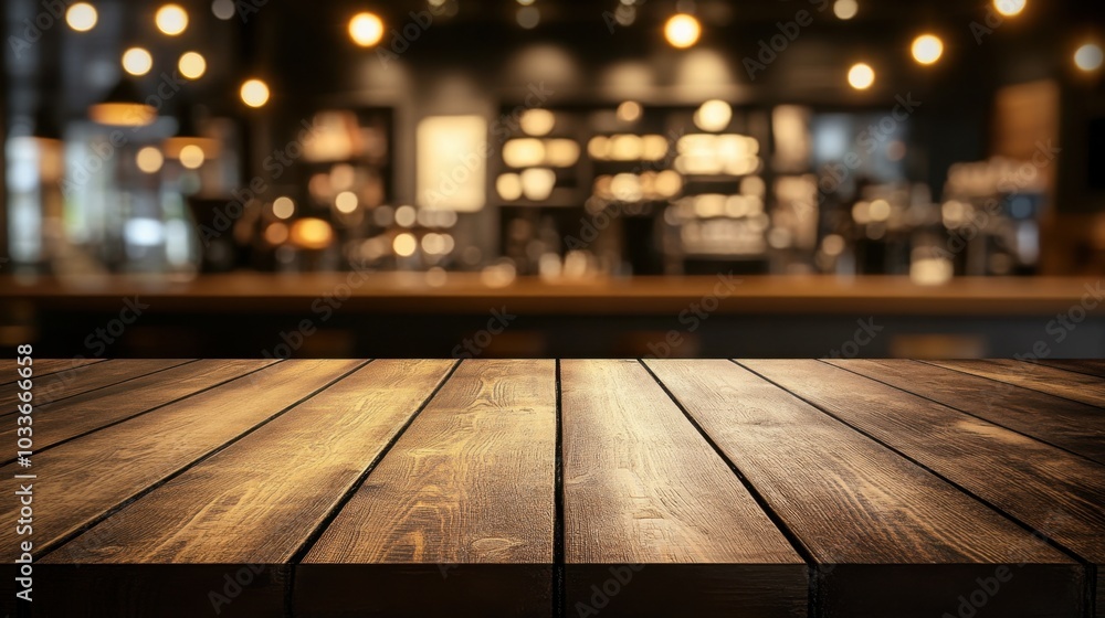 Focus on an empty wooden table with a cozy coffee shop in the blurred background. Warm bokeh effect creates a relaxing, inviting atmosphere. Focus on an empty wooden table with a cozy coffee shop in the blurred background. Warm bokeh effect creates a relaxing, inviting atmosphere.