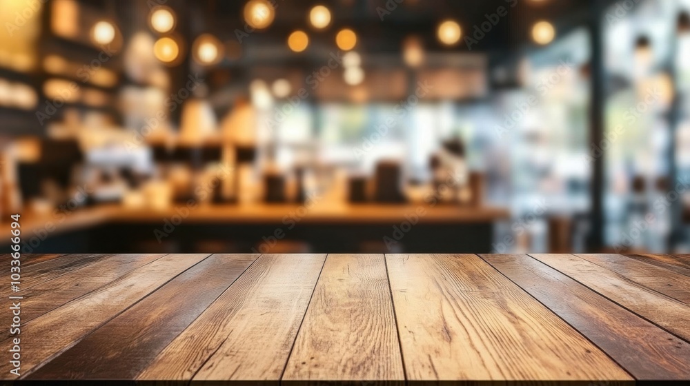 Focus on an empty wooden table with a cozy coffee shop in the blurred background. Warm bokeh effect creates a relaxing, inviting atmosphere. Focus on an empty wooden table with a cozy coffee shop in the blurred background. Warm bokeh effect creates a relaxing, inviting atmosphere.