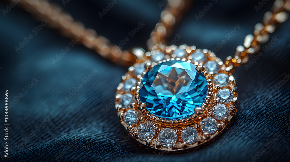 A Close-Up of an Elegant Gold Necklace with a Large Blue Gemstone Pendant.
A Close-Up of an Elegant Gold Necklace with a Large Blue Gemstone Pendant.