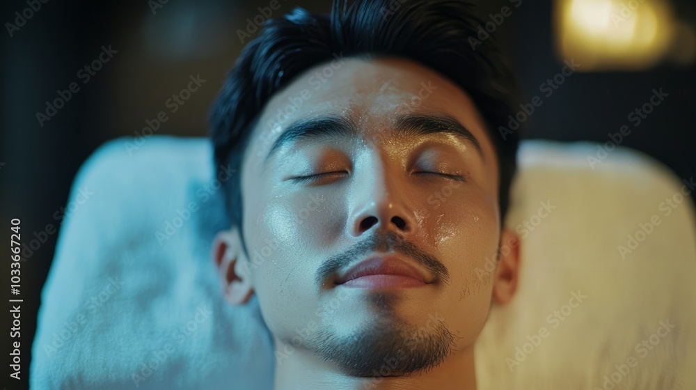 Asian man on spa procedure. Asian man in spa salon. Asian self-care. Cosmetology. Asian man on spa procedure. Asian man in spa salon. Asian self-care. Cosmetology.