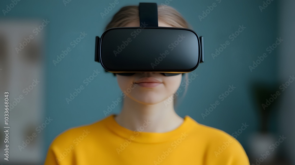 A person wearing a VR headset, immersed in virtual reality, showcasing a modern tech experience in a bright, cozy setting. A person wearing a VR headset, immersed in virtual reality, showcasing a modern tech experience in a bright, cozy setting.
