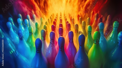 Wallpaper Mural A dynamic explosion of rainbow-colored bowling pins, capturing the excitement of a bowling alley Torontodigital.ca