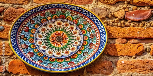 Colorful ceramic plates hanging on a wall