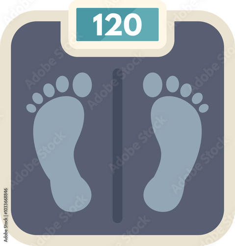 Bathroom scale with footprints showing weight, measuring body mass index