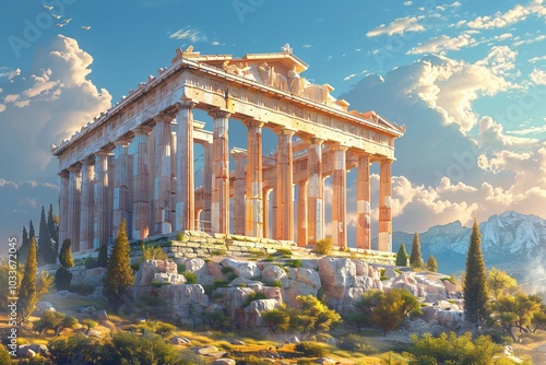 The Temple of Artemis, an ancient wonder of the world, renowned for its magnificent architecture and cultural significance. This grand temple, dedicated to the goddess Artemis, features intricate colu