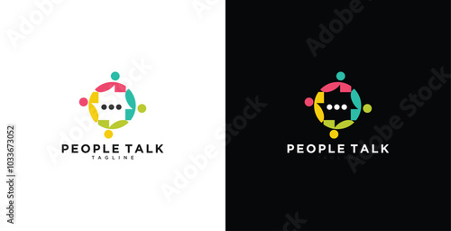 people talk logo diversity family together human unity with chat bubble vector icon illustration.