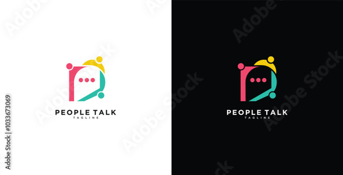 people talk logo diversity family together human unity with chat bubble vector icon illustration.