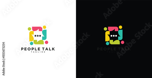 people talk logo diversity family together human unity with chat bubble vector icon illustration.