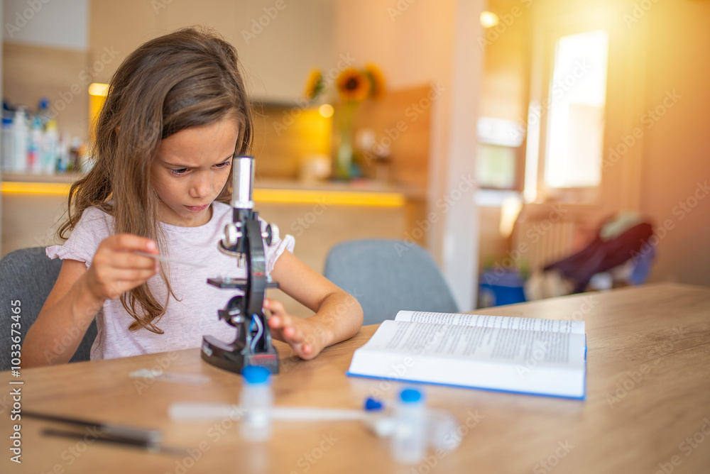 Curious Child Exploring Science with a Microscope at Home Curious Child Exploring Science with a Microscope at Home