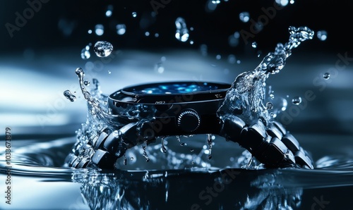 A watch falling into water with splashes. photo