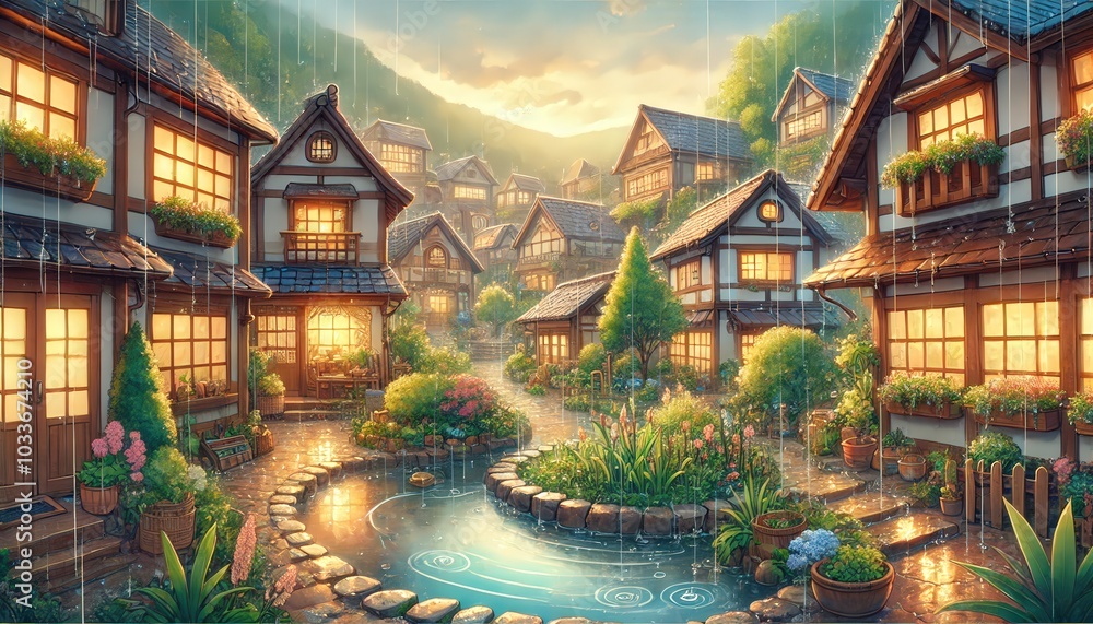 Obraz premium 田舎の風景: 伝統的な建築と豊かな自然