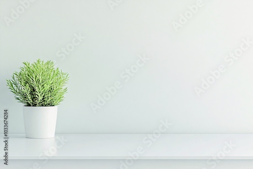 Minimalist Plant Decor: Green Plant in White Pot on a White Shelf