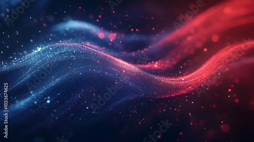 Digital data streams flowing in futuristic blue and red light. -