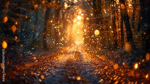 Enchanted Forest Path: Golden Light and Bokeh