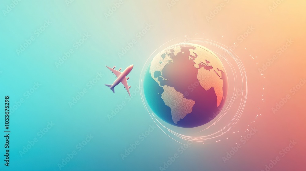 A globe rotates gently as an airplane departs, leaving a trail, capturing the essence of wanderlust and global exploration. Generative AI A globe rotates gently as an airplane departs, leaving a trail, capturing the essence of wanderlust and global exploration. Generative AI