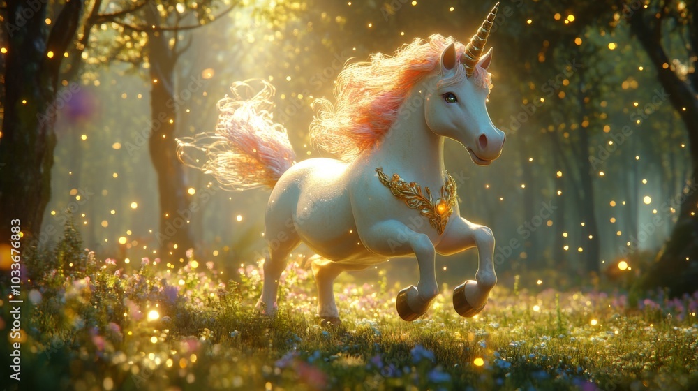 3D unicorn croupier in enchanted forest environment magical effects 3D unicorn croupier in enchanted forest environment magical effects
