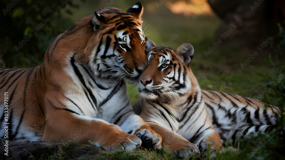 Fototapeta premium Romantic tiger couple in jungle 