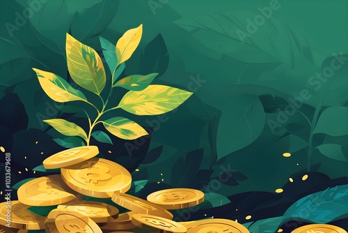 Financial Growth Concept with a Plant Growing from Gold Coins Symbolizing Wealth