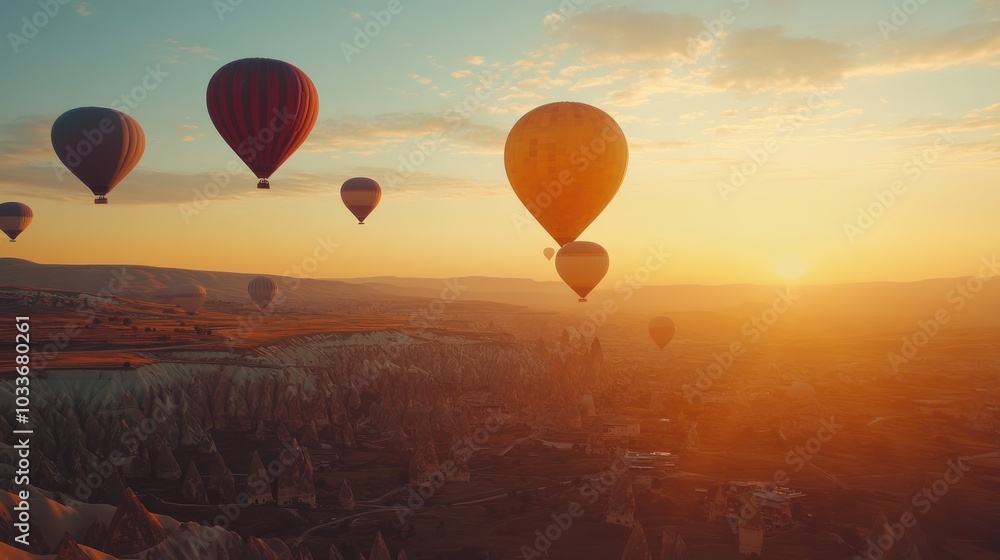 Fototapeta premium Hot Air Balloons Soaring Above Cappadocia