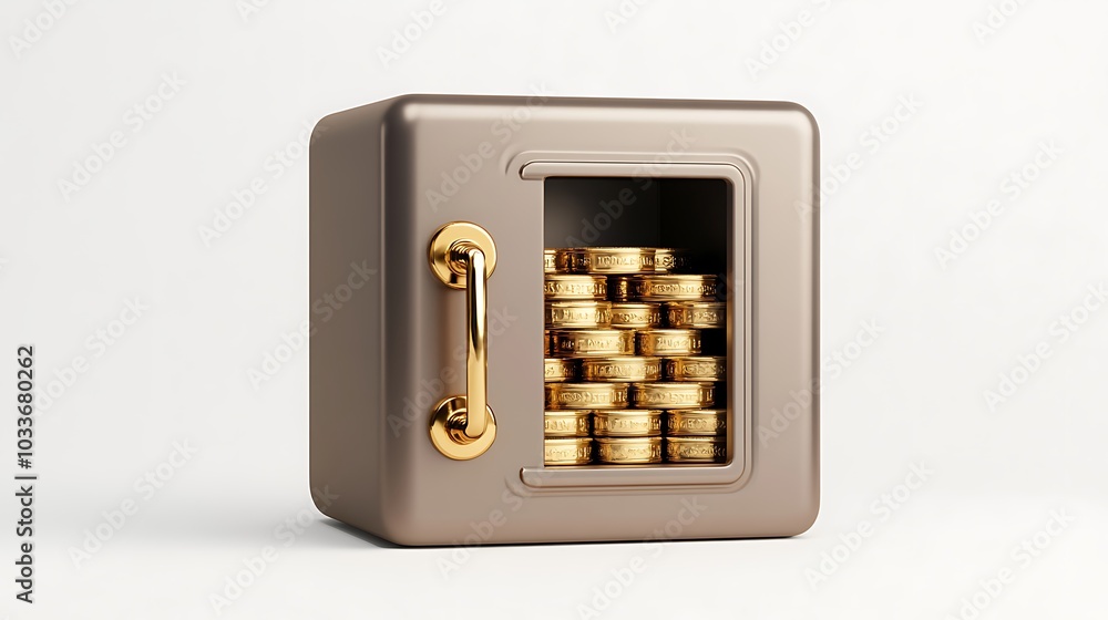 3D Illustration of a Metallic Safe with Coins Inside 3D Illustration of a Metallic Safe with Coins Inside