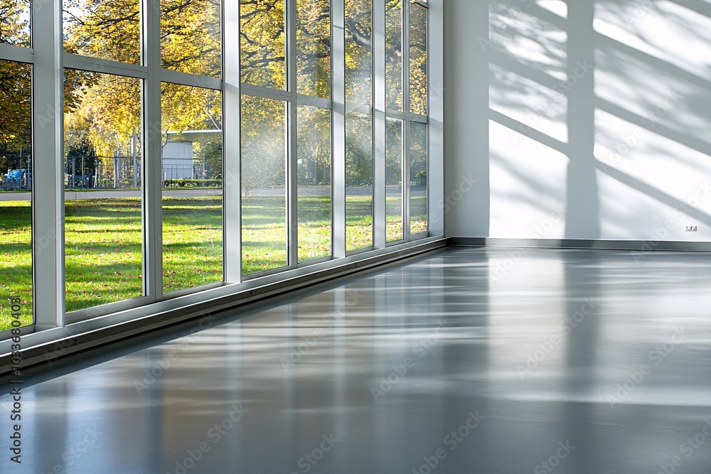 Modern Interior with Large Windows and Sunlight Modern Interior with Large Windows and Sunlight