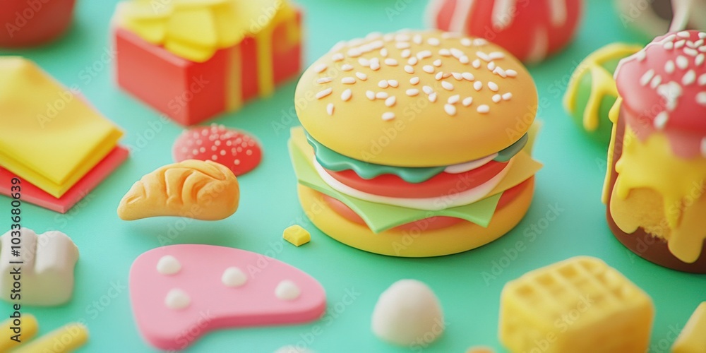 Vibrant Collection of Playful Food Art Featuring Colorful Burgers and Sweet Treats Vibrant Collection of Playful Food Art Featuring Colorful Burgers and Sweet Treats