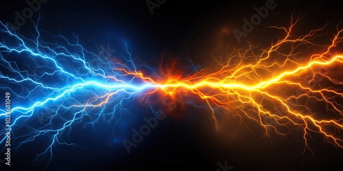 Glowing blue orange lightning bolt with depth of field photo