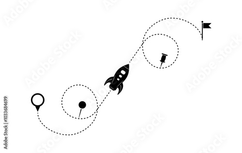 Abstract spaceship rocket launch icon, location pinpoint marker vector graphic. Creative spacecraft transport design to use for business goal, technology, transport, science projects.