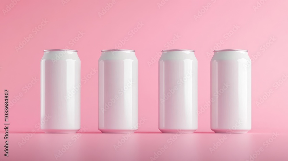 Four White Cans on Pink Background Four White Cans on Pink Background