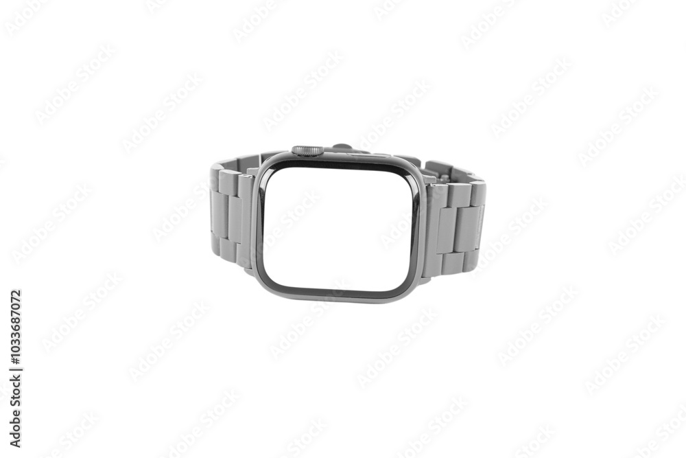 Silver smart watch isolated on white background blanc screen mockup Silver smart watch isolated on white background blanc screen mockup