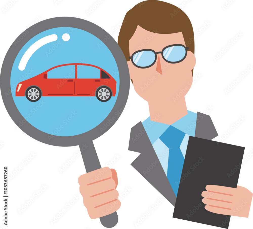 自動車を査定する男性 自動車を査定する男性