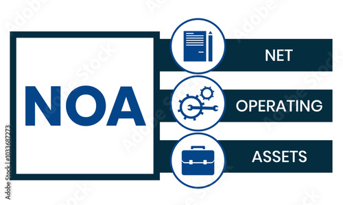 NOA - Net Operating Assets acronym. business concept background. vector illustration concept with keywords and icons. lettering illustration with icons for web banner, flyer, landing
