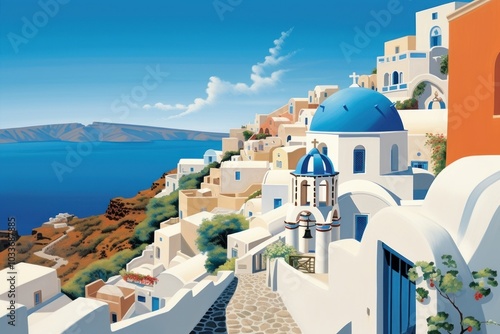 Santorini architecture neighborhood building.