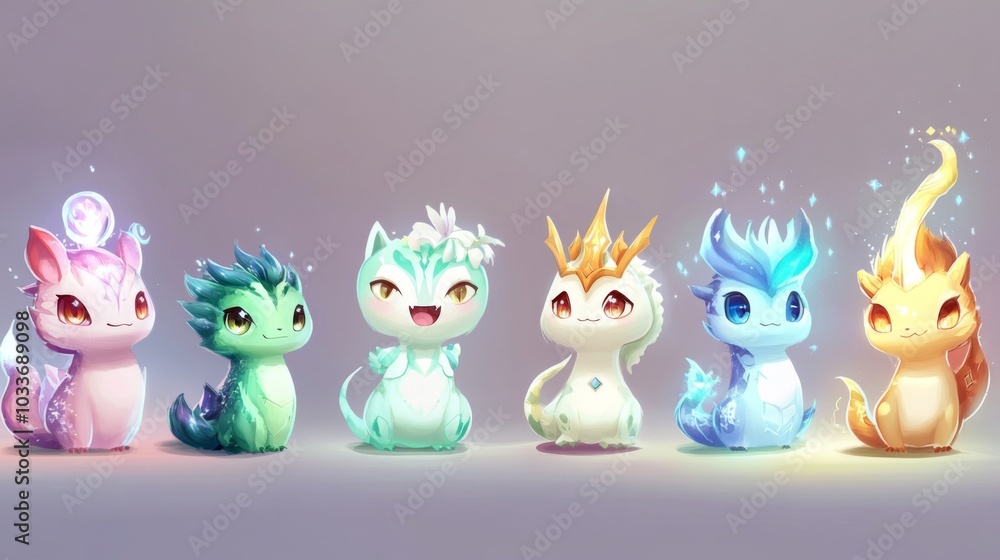 Chibi legendary creature casino mascots with magical designs and animations Chibi legendary creature casino mascots with magical designs and animations