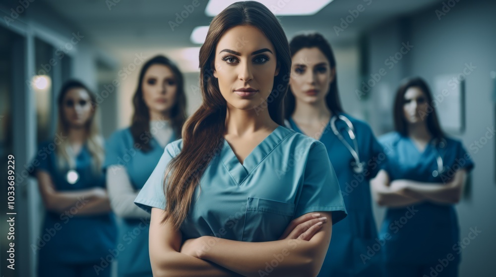 Leadership, teamwork and portrait doctors and nurses in hospital with support and success in healthcare. Neural network ai generated art Leadership, teamwork and portrait doctors and nurses in hospital with support and success in healthcare. Neural network ai generated art